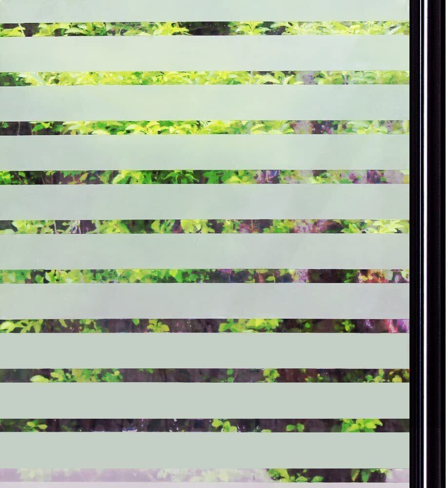 【特価処分】Qualsen 窓ガラスフィルム 目隠し シート 窓 フィルム 窓 めかくしシート 窓用フィルム 水で貼る 剥がせる 遮光 断熱 遮熱 結露防止 uvカット 玄関目隠し 飛散防止 すりガラス調 ボールドストライプ柄 (44.3 x 200 cm)