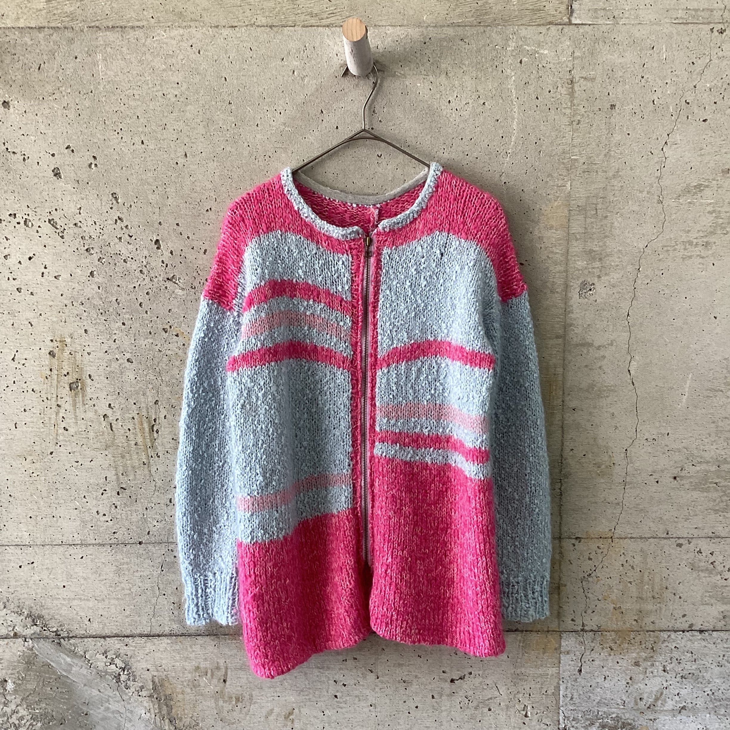Light blue x pink zip knit cardigan