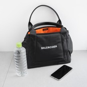 バレンシアガ ネイビーカバス スモール ナイロン ブラック レザー オレンジ
