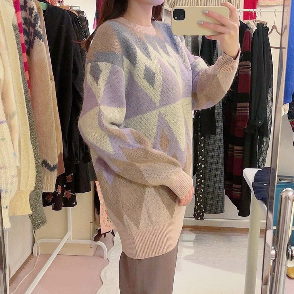 pastel argyle big knit sweater