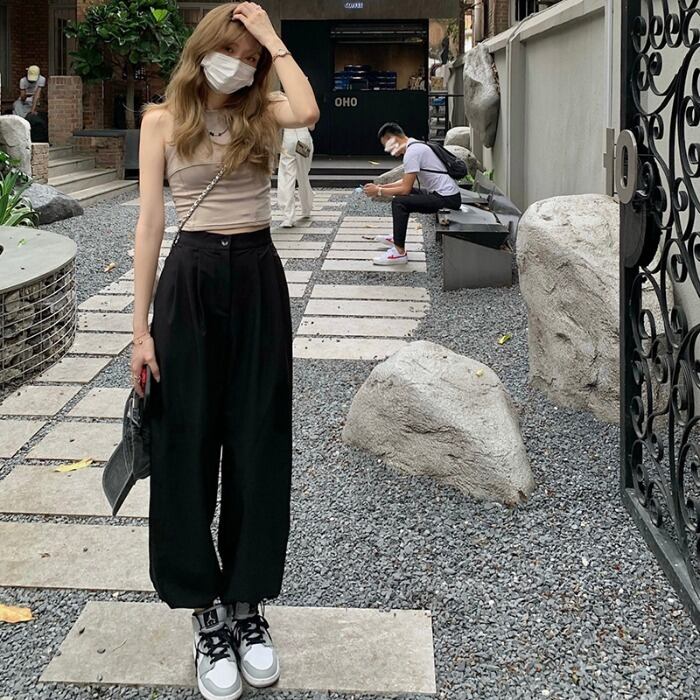 ハイウェストウェストスリムカジュアルパンツ サマー薄手ルーズ 夏物 ドラファッションホール72763077359