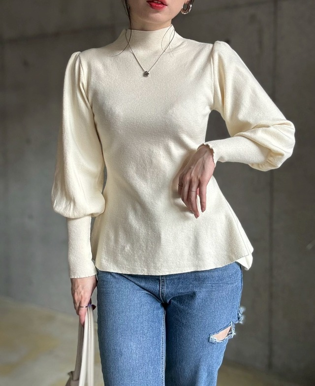 【12/24 21:00〜】Aラインパフショルダーハイネックニットtops【アイボリー】