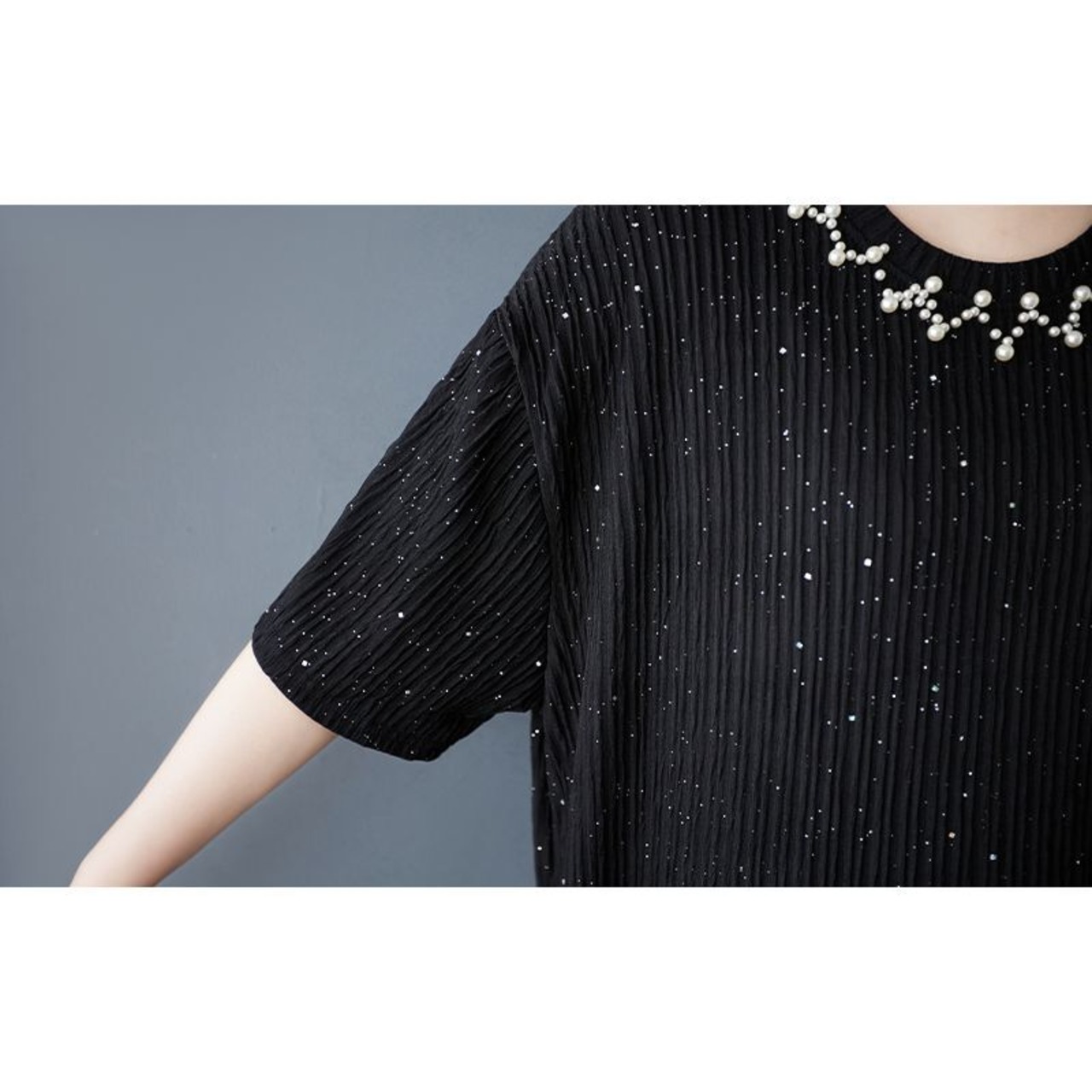 ビーズスリット ブラック ワンピース  30064