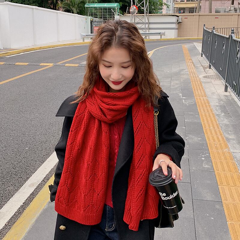 ソリッド カラーニットウールスカーフ レディースウィンター 冬物 ソリッドカラー ブラック・アイド・ピーズ75866728195