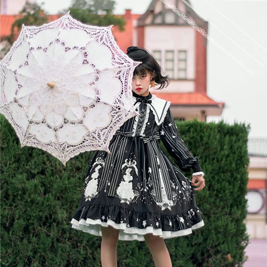 B4 PUTUMAYO ブレーメンの音楽隊　カットソー　長袖　ゴスロリ コットンレース長袖カフェワンピース – pium