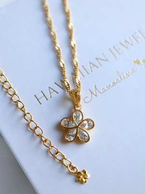【Clear】Plumeria 5Arank Zirconia necklace Hawaiianjewelry(ハワイアンジュエリー5Aランクジルコニア、プルメリアネックレス)