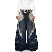 ストリート ダメージ加工デニムパンツ P366