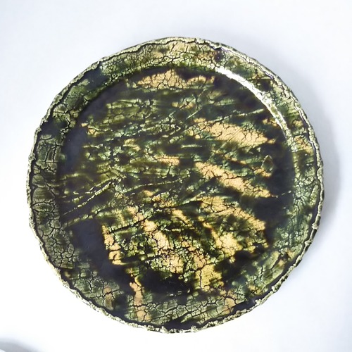 織部渇水一尺リム皿 【榛澤宏】