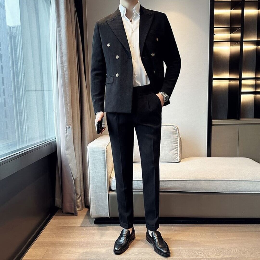 ブリティッシュ ワッフルダブルブレストスーツ ツーピース 4カラー