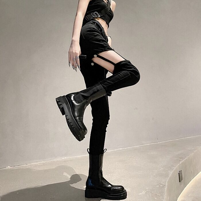 スタイルカジュアルパンツ サマージーンズ ソリッド カラーハイウェストウェストスリム ストリート 夏物 ソリッドカラー ケッペル37901373923