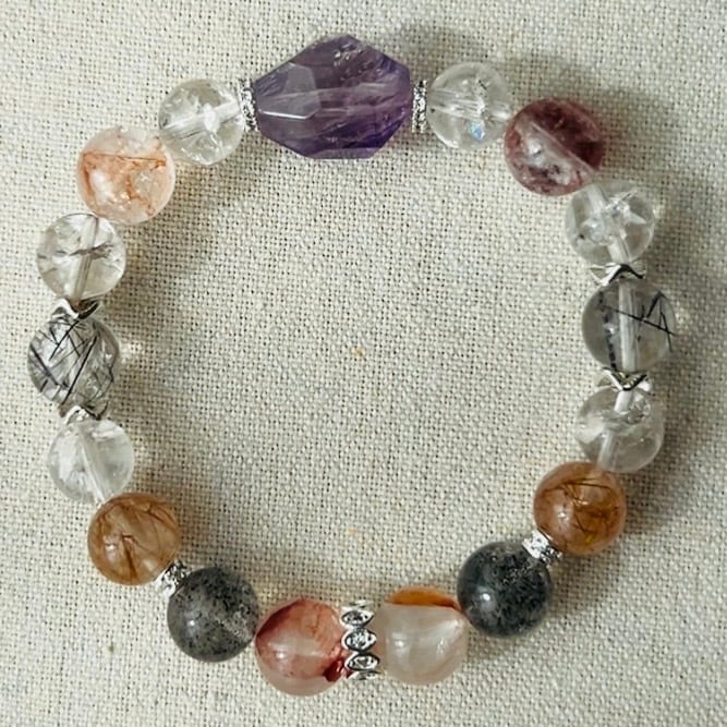 天然石多宝ブレスレット｜アメジスト・スーパーセブン・ブラックルチル