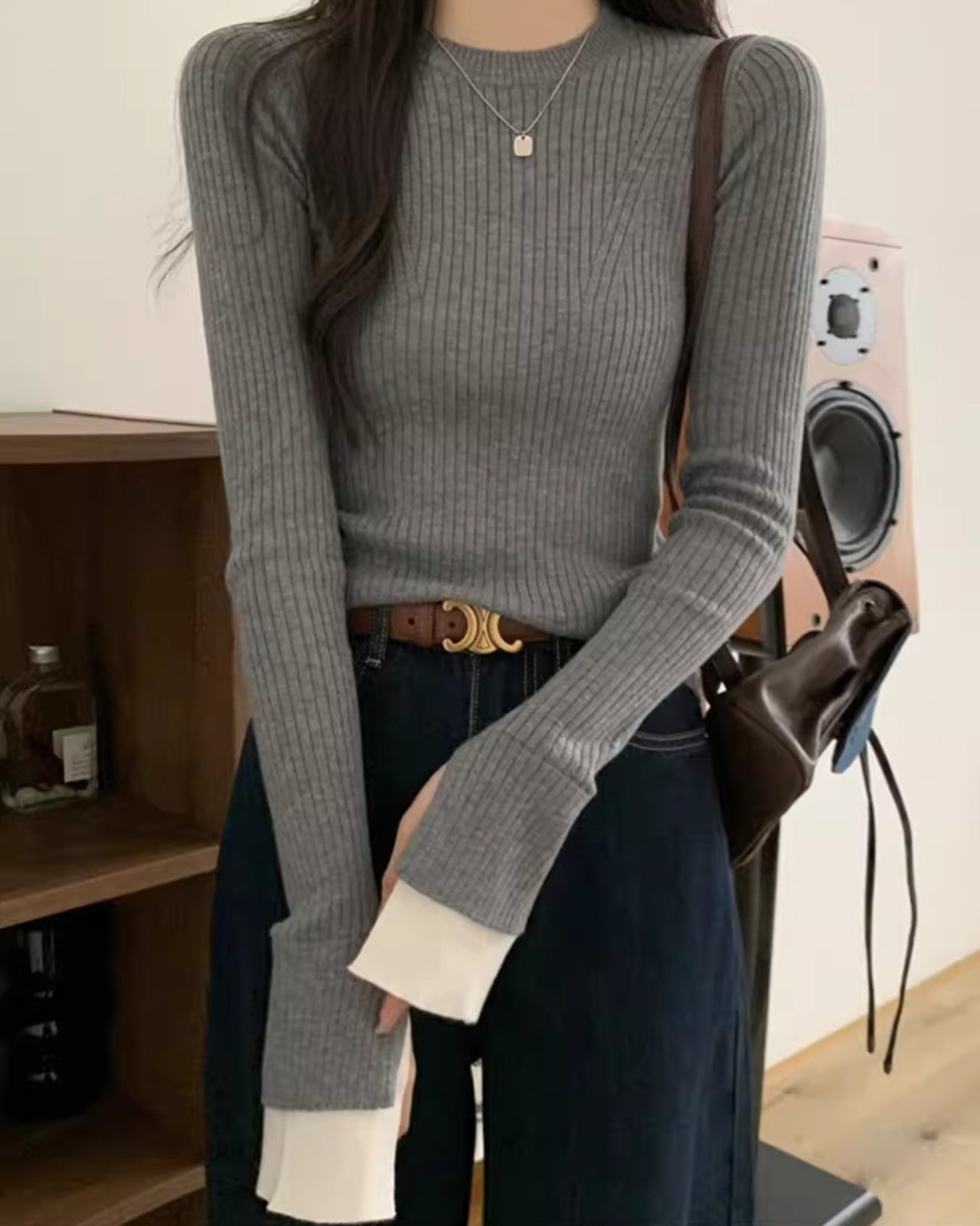 フレアスリーブ クルーネック リブニット 2color A0834 - 14