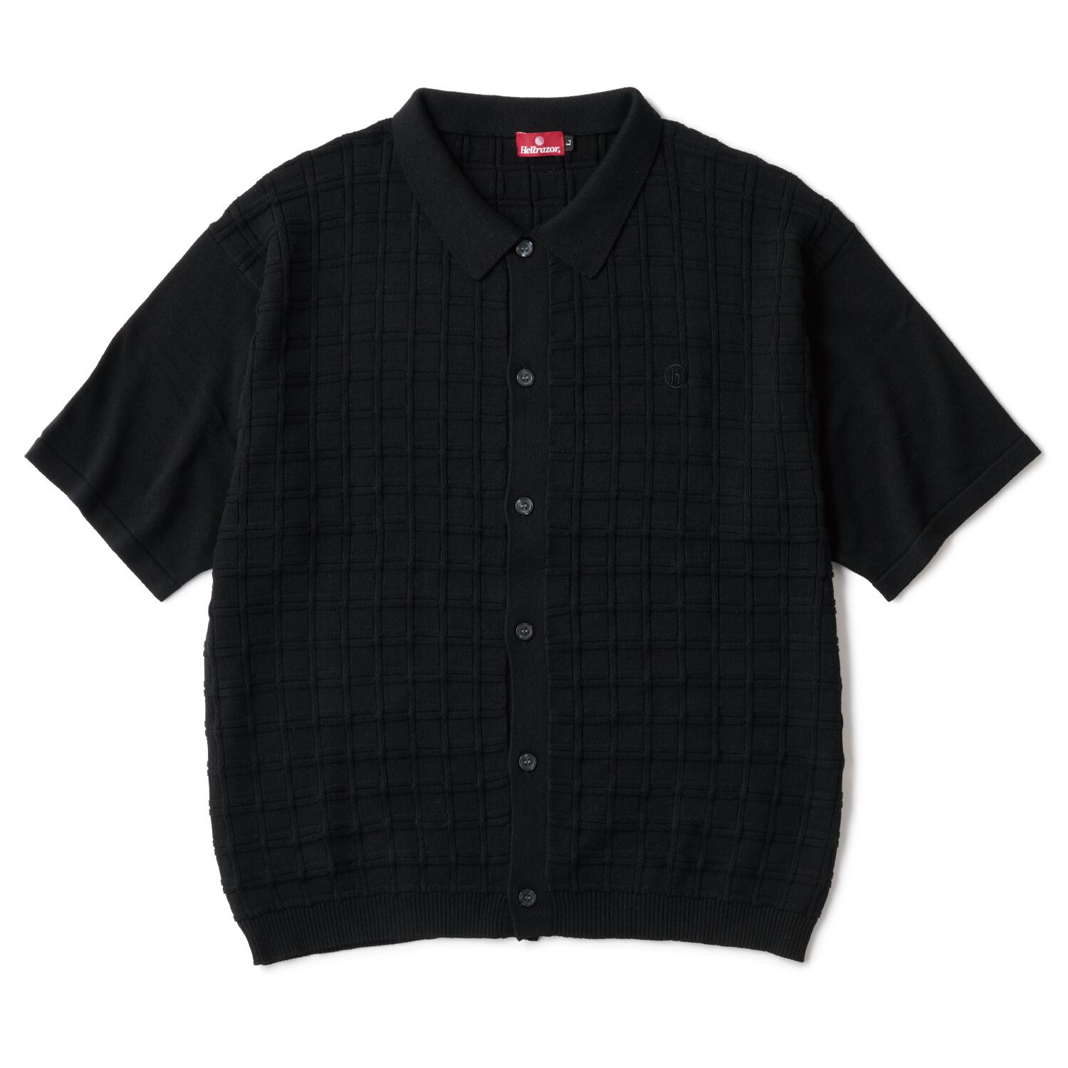 HELLRAZOR|SQUARE S/S BUTTON KNIT -Black-