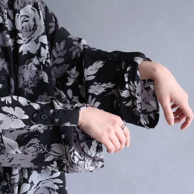 "墨絵" flower art pattern over size shirt