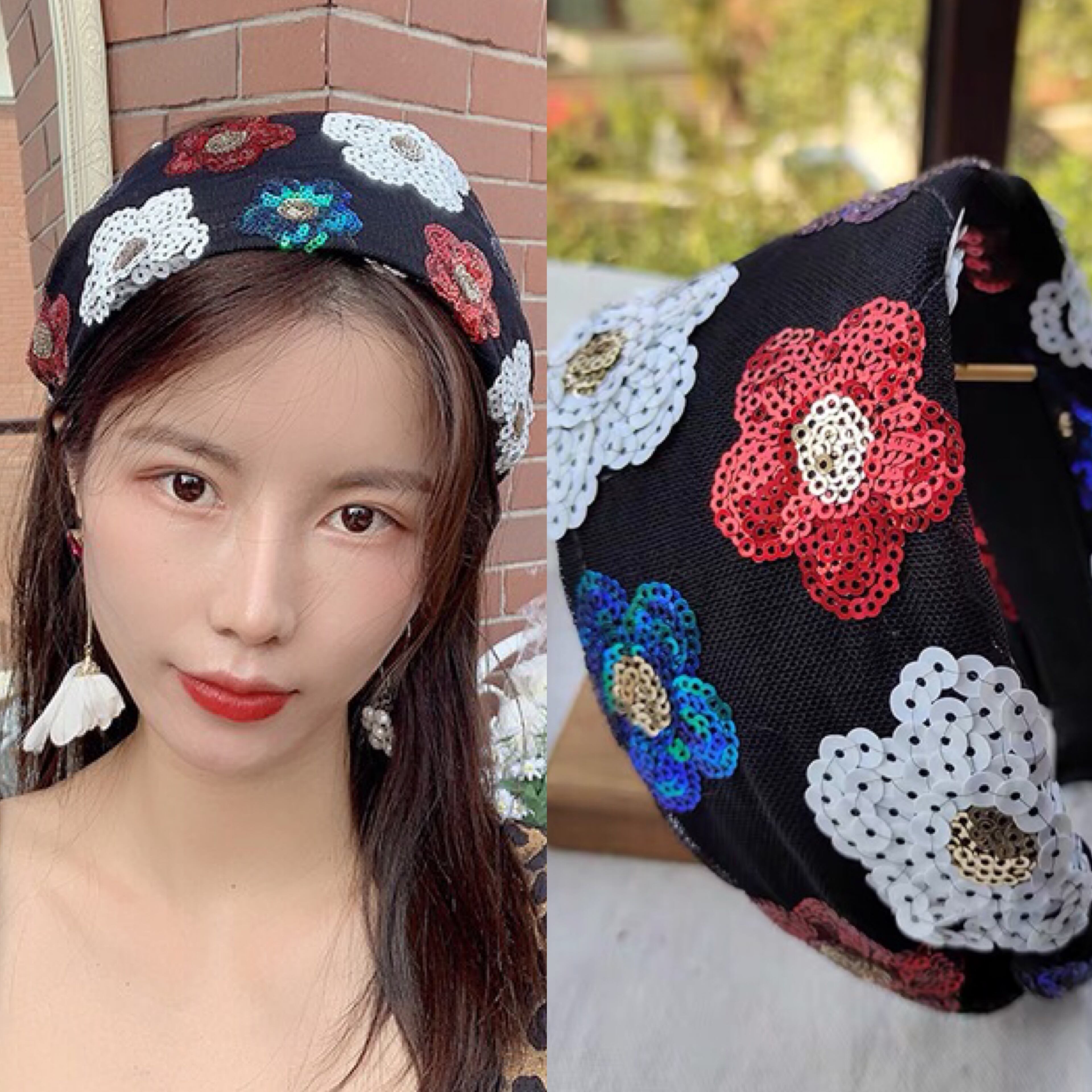 カチューシャ フラワー スパンコール キラキラ 花柄 ヘアバンド
