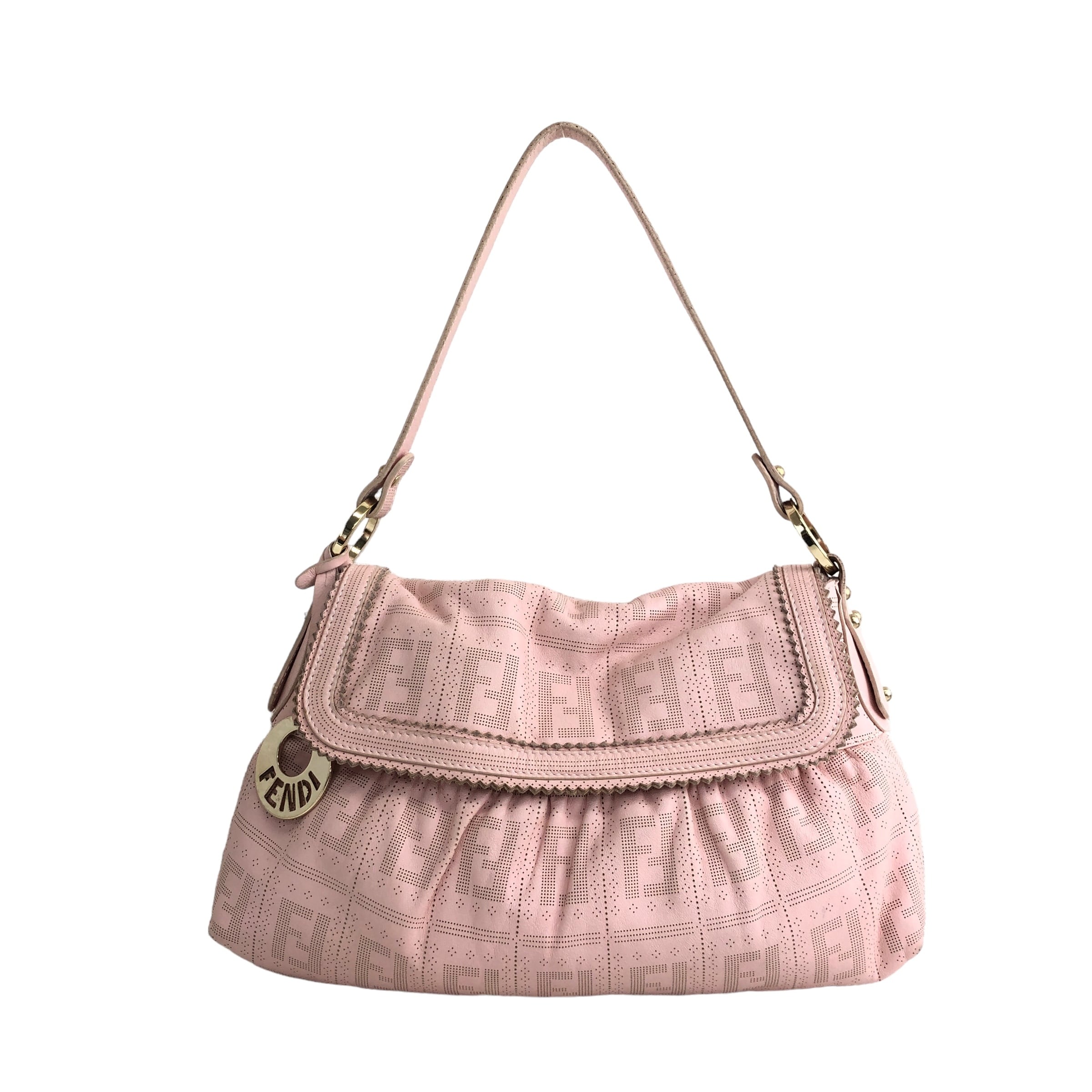 FENDI フェンディズッカ柄 ショルダーバッグ キャンバス ピンクベージュ FENDI フェンディ ズッカ ショルダーバッグ ピンク ロゴチャーム