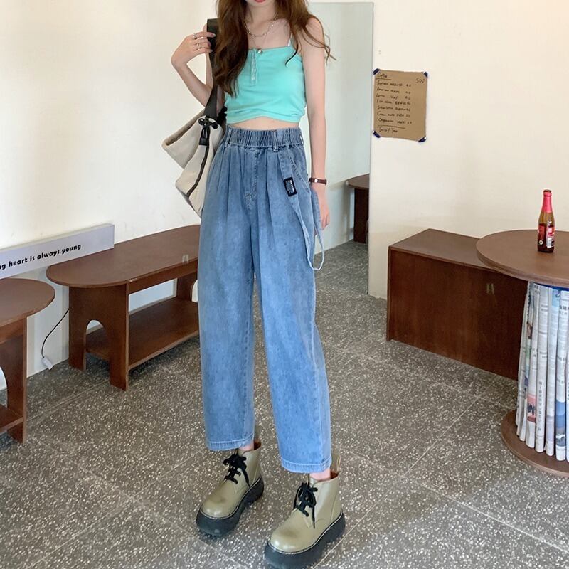 ストレッチウェストジーンズ サマーハイウェスト薄手ルーズパンツ エラスティック 伸縮 夏物 モンロー26232872718