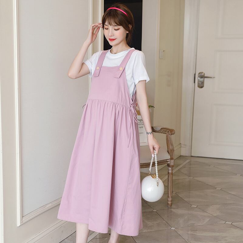 【新作】【送料無料】 マタニティウェア2020夏の新しいツーピースTシャツ+ルーズミドル丈ファッションママサスペンダースカート-アリババ サマー 夏物 expec252275202302