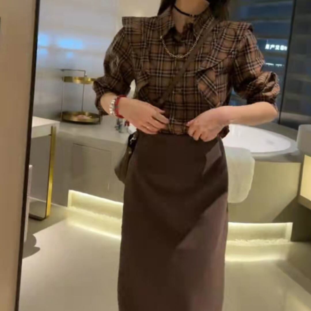 Set チェック柄シャツ タイトスカート Carinear
