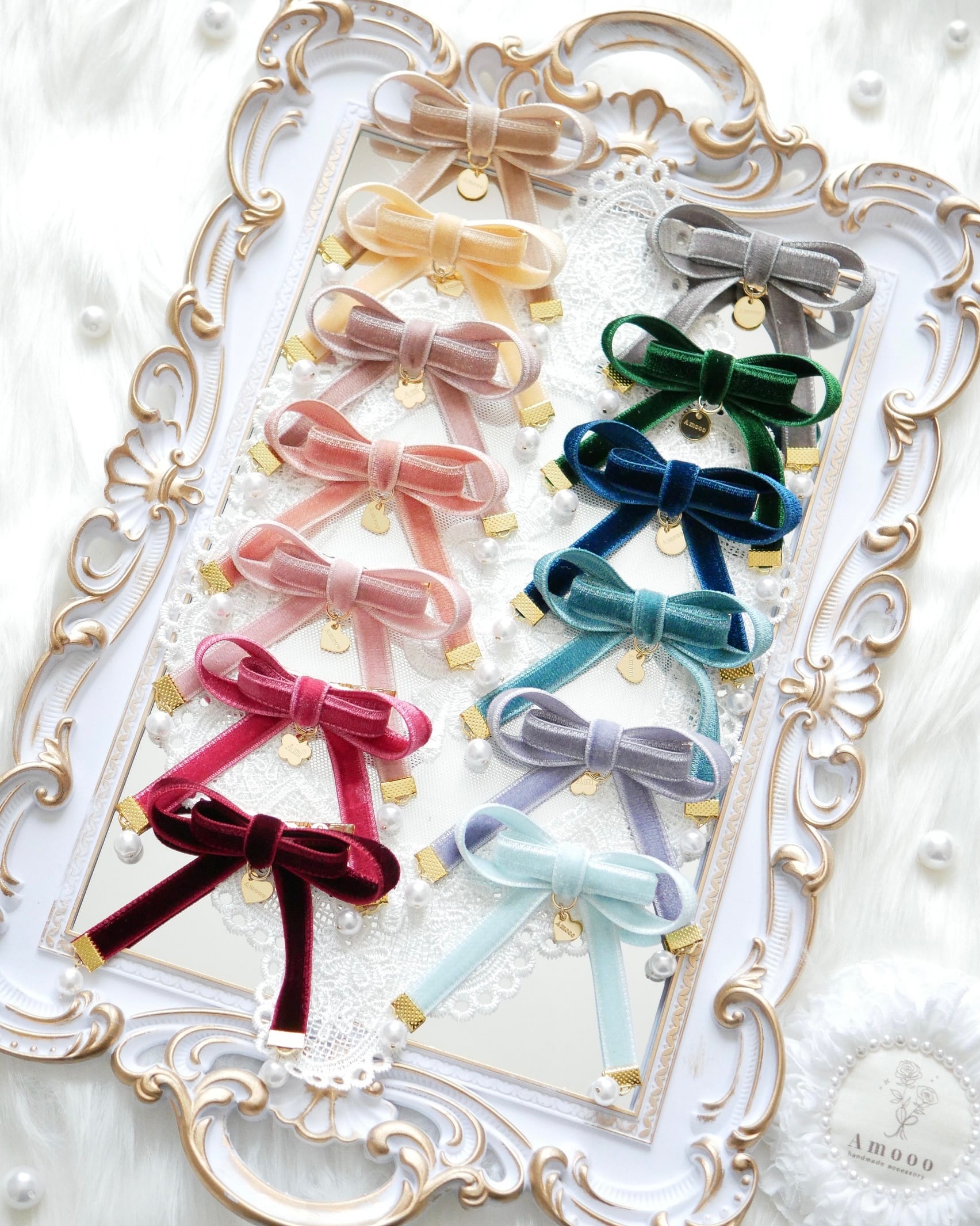 396 ベルベットスウィートリボンヘアゴム/バレッタ/ヘアクリップ