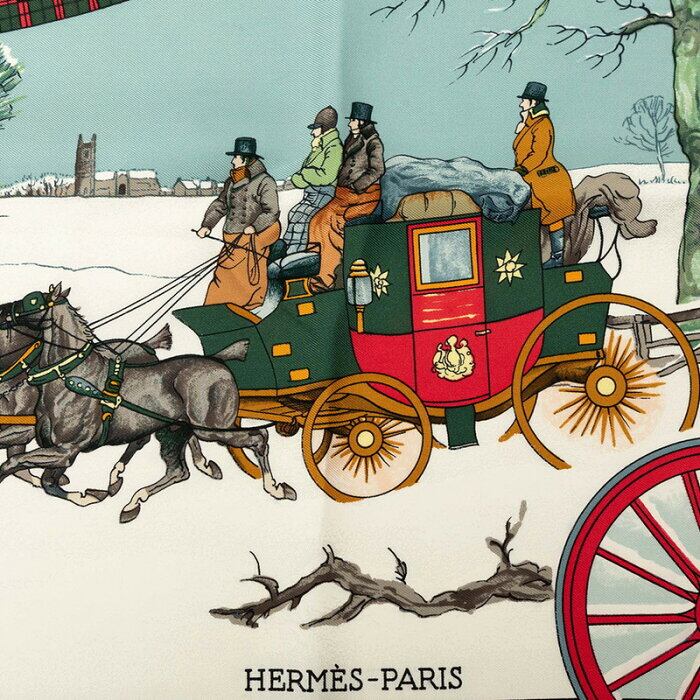 エルメス カレ90 冬の郵便馬車 L'Hiver en Poste スカーフ レッド