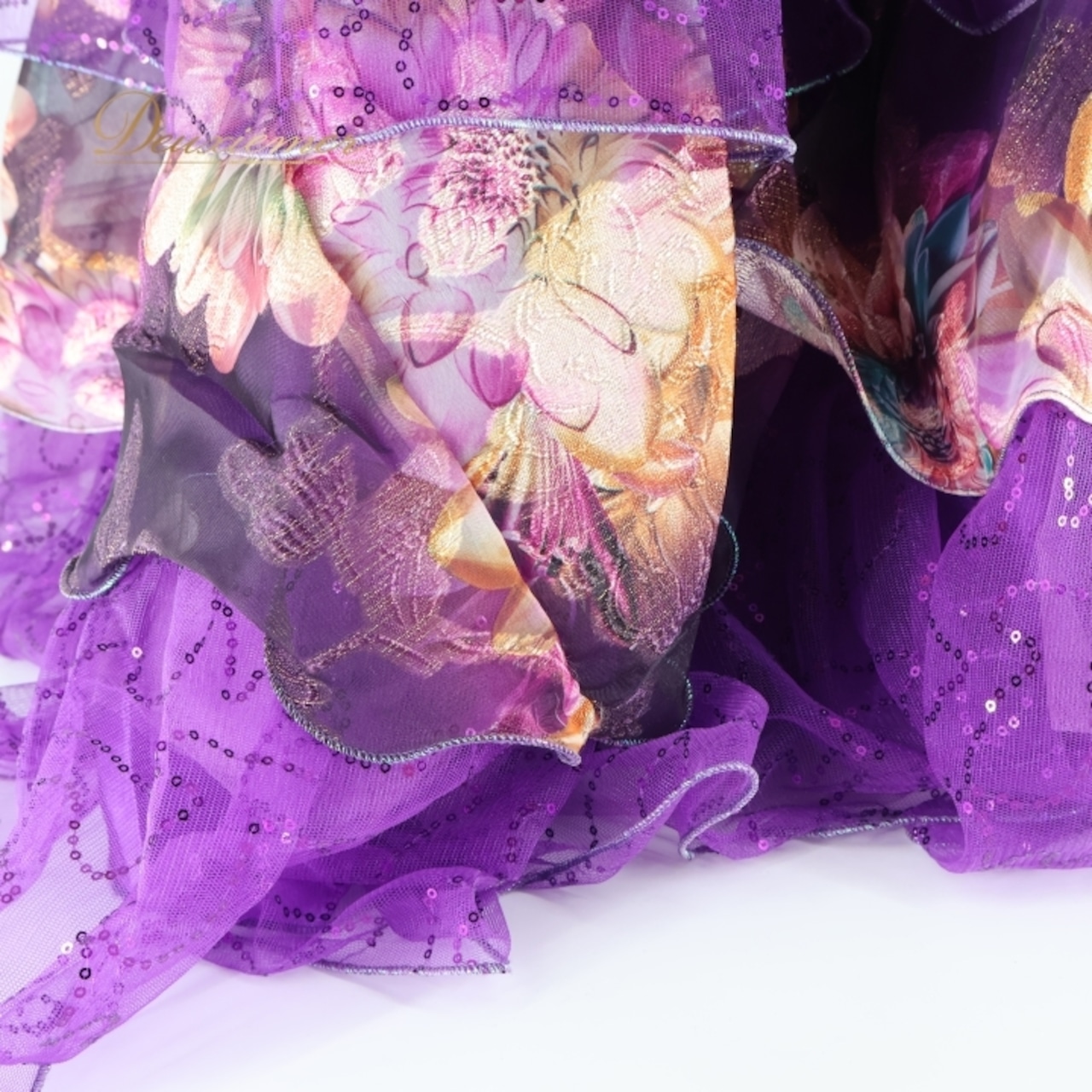 パーティドレス ワンピース ドレス パープル系 ドニャヴィストーサ Da Vistosa 紫 花柄 フリル レース 演奏会 発表会 ダンス 軽い フェミニン おしゃれ 豪華 ステージ イベント 華やか