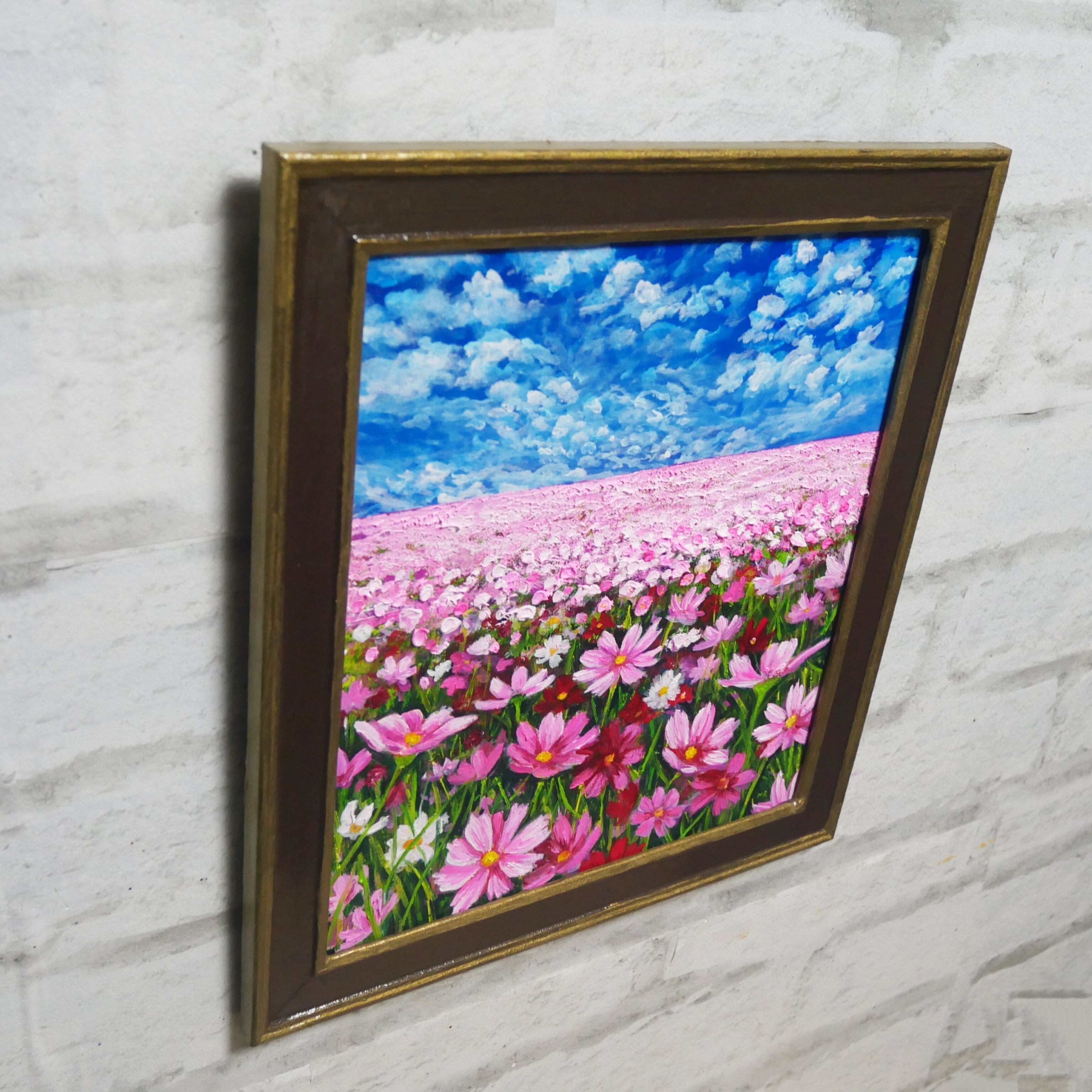 油絵 油彩 油彩画 絵画 絵【秋空とコスモス】 | HIROSHI1990