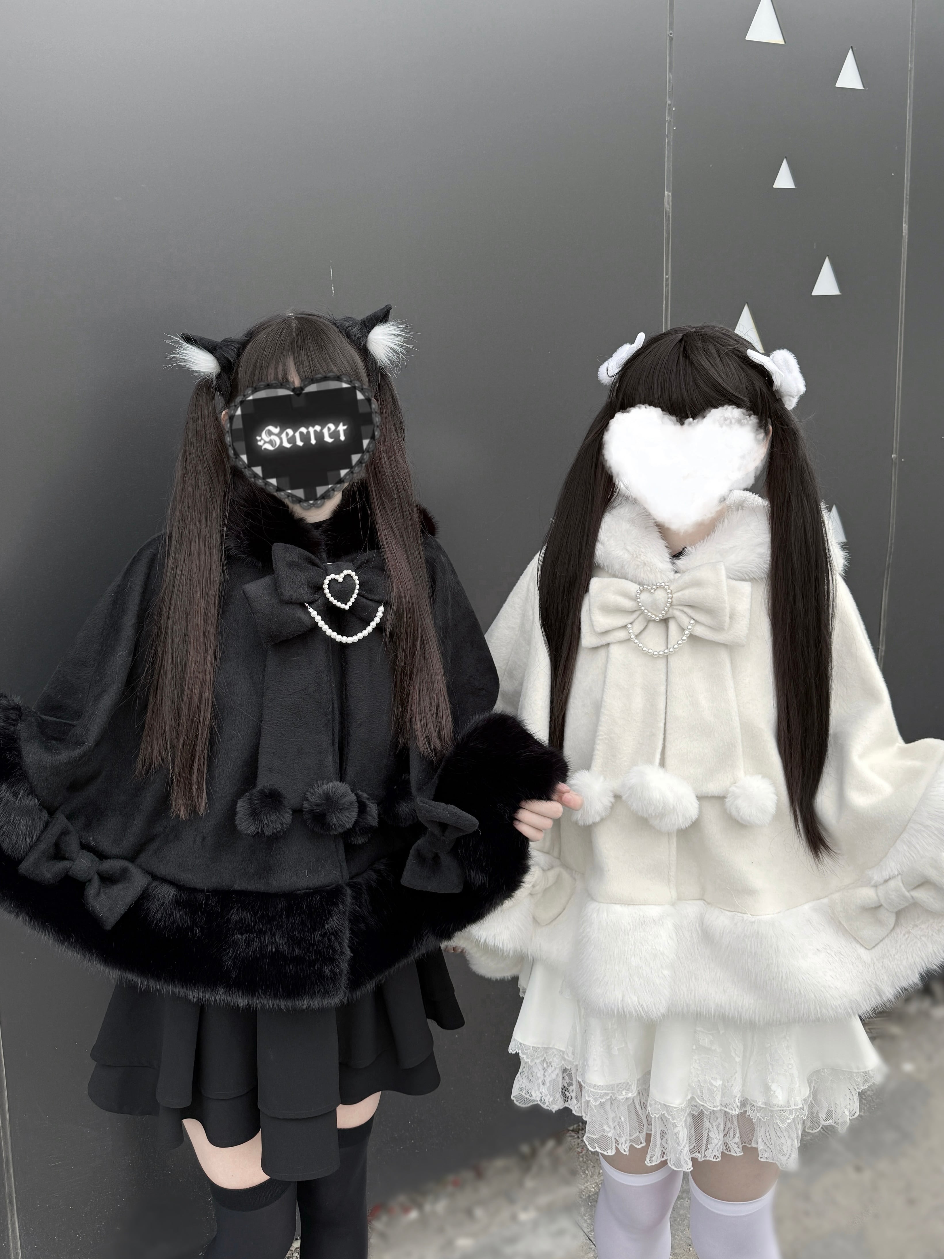 Myurina 地雷系 猫耳ボリュームファーポンチョコート ケープコート