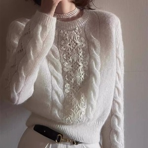 フレンチレース ケーブルニットトップスT115