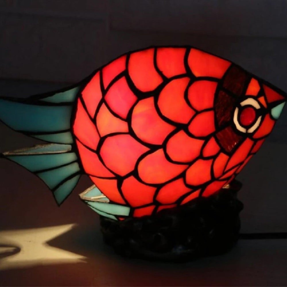 在庫限り】 照明 ステンドグラスランプ 魚 テーブルランプ