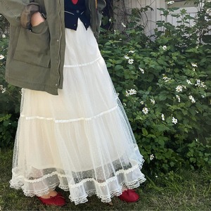 lace dot tiered long skirt J00092