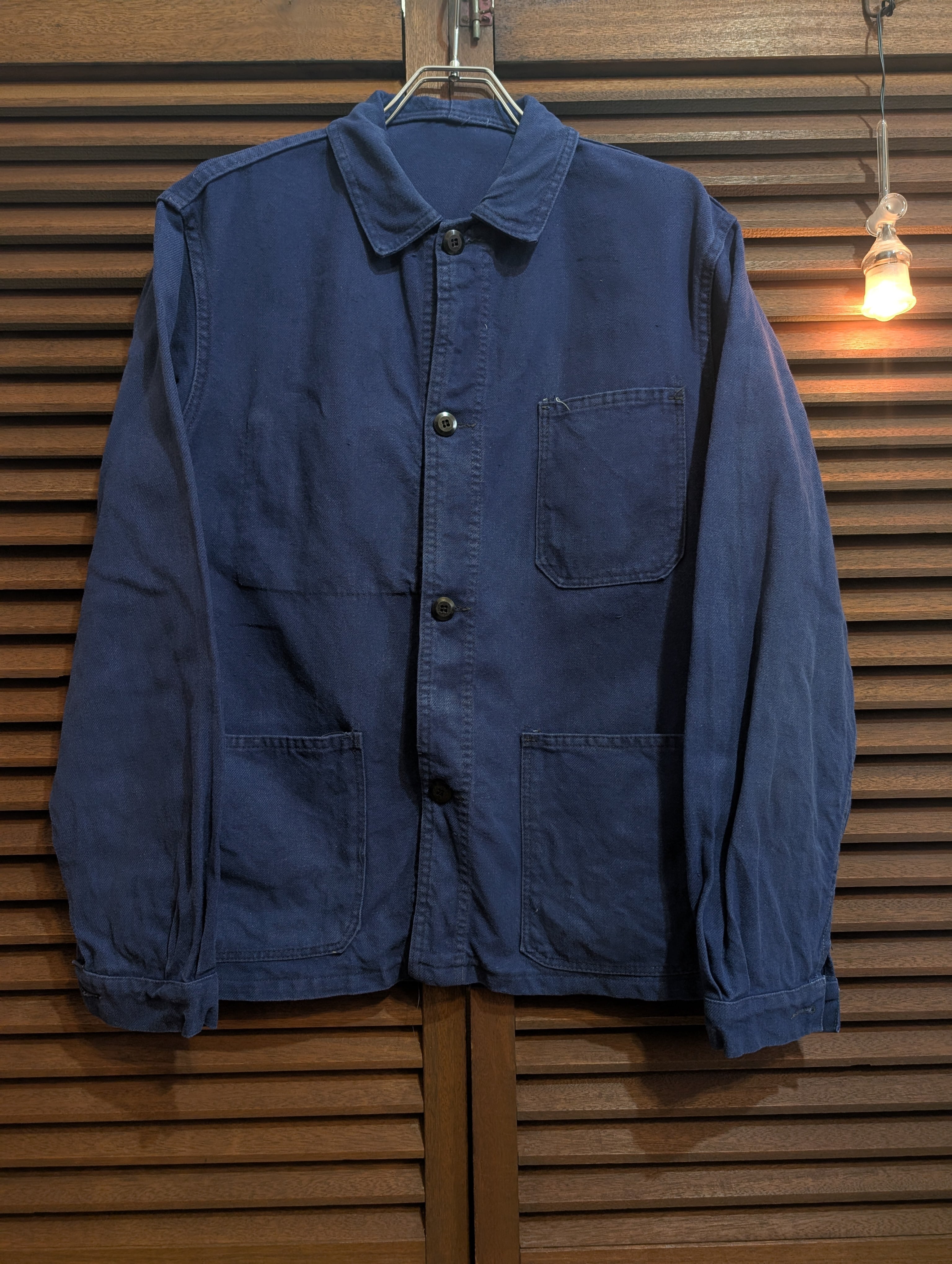 60-70s France Work Jacket Pocket Repaired Brown Stetch