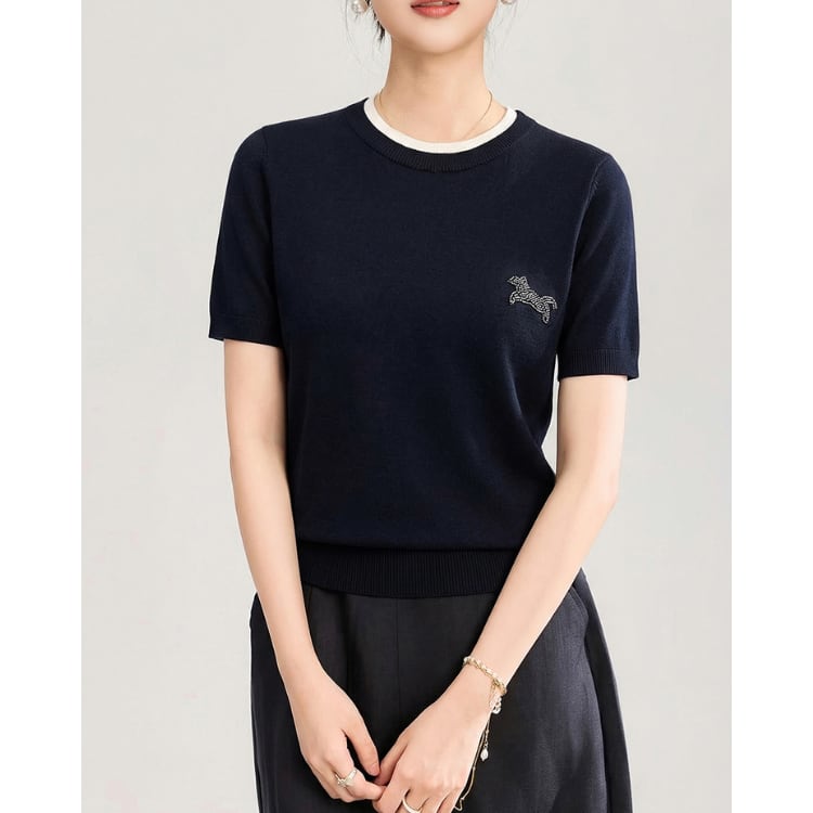 Fine Merino Knit Short Sleeve Top Casual Fit 2Colors 2604009
