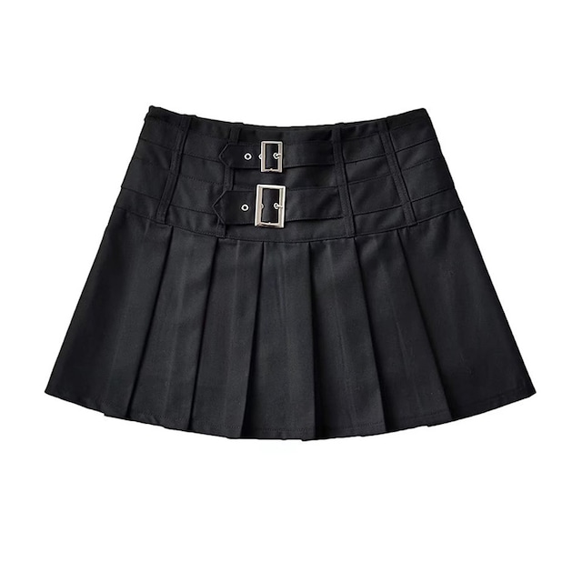 pleated double belt a-line skirt la1104