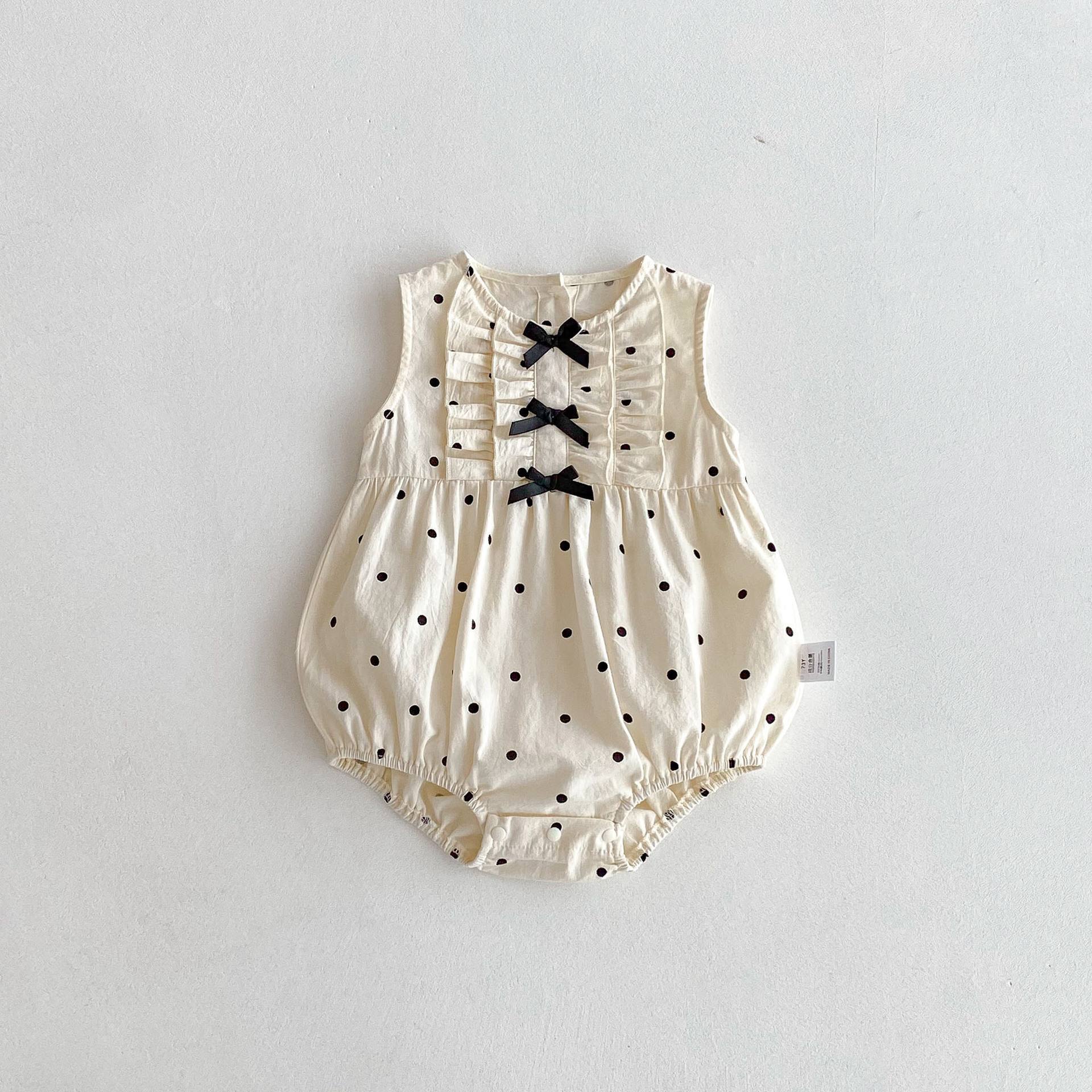 リボンフリルドットロンパース