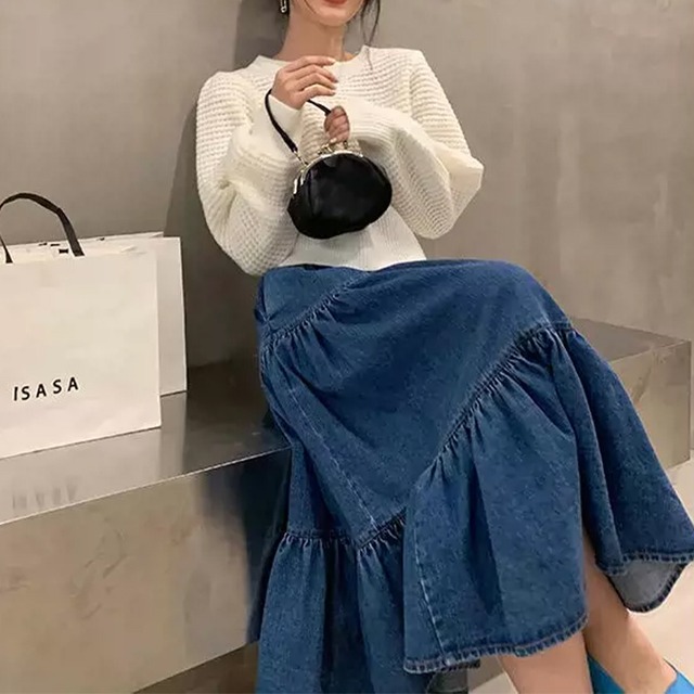 denim tiered skirt　10492