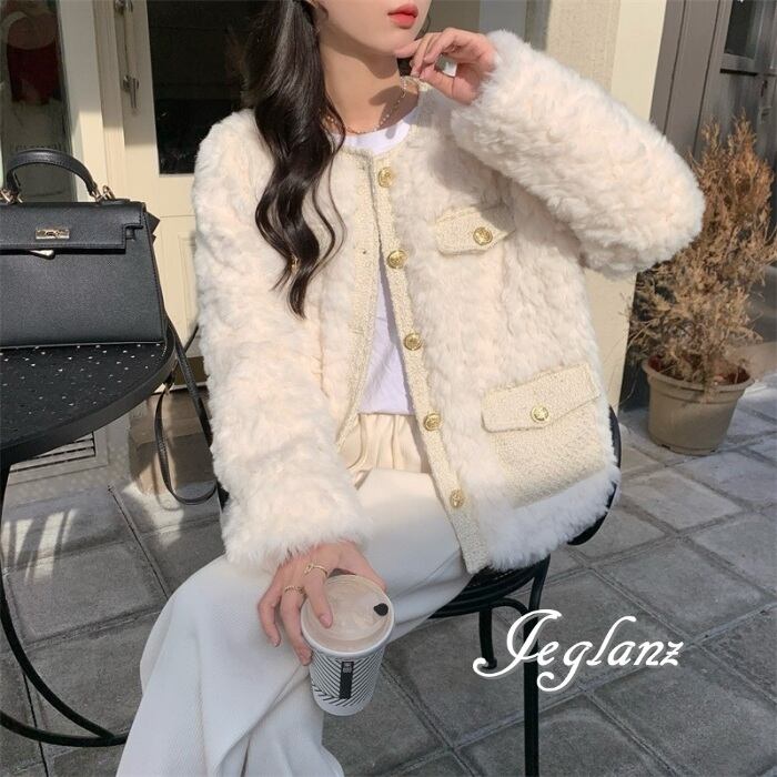 ファー エコファ ジャケット ブルゾン アウター ゴールドボタン( MB039)φ