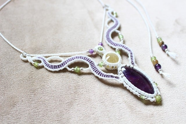 Ametrine & Rutilated quartz micromacrame necklace