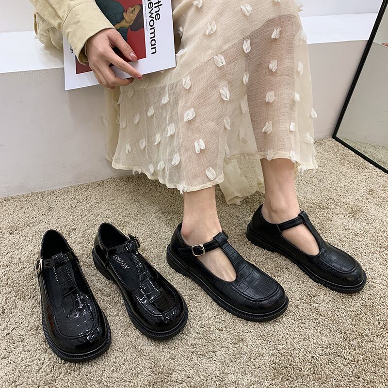スタンダードスプリングレッドカジュアルブラックシングル 靴 シューズ レトロ 春物 フェイクシューズ29498366446
