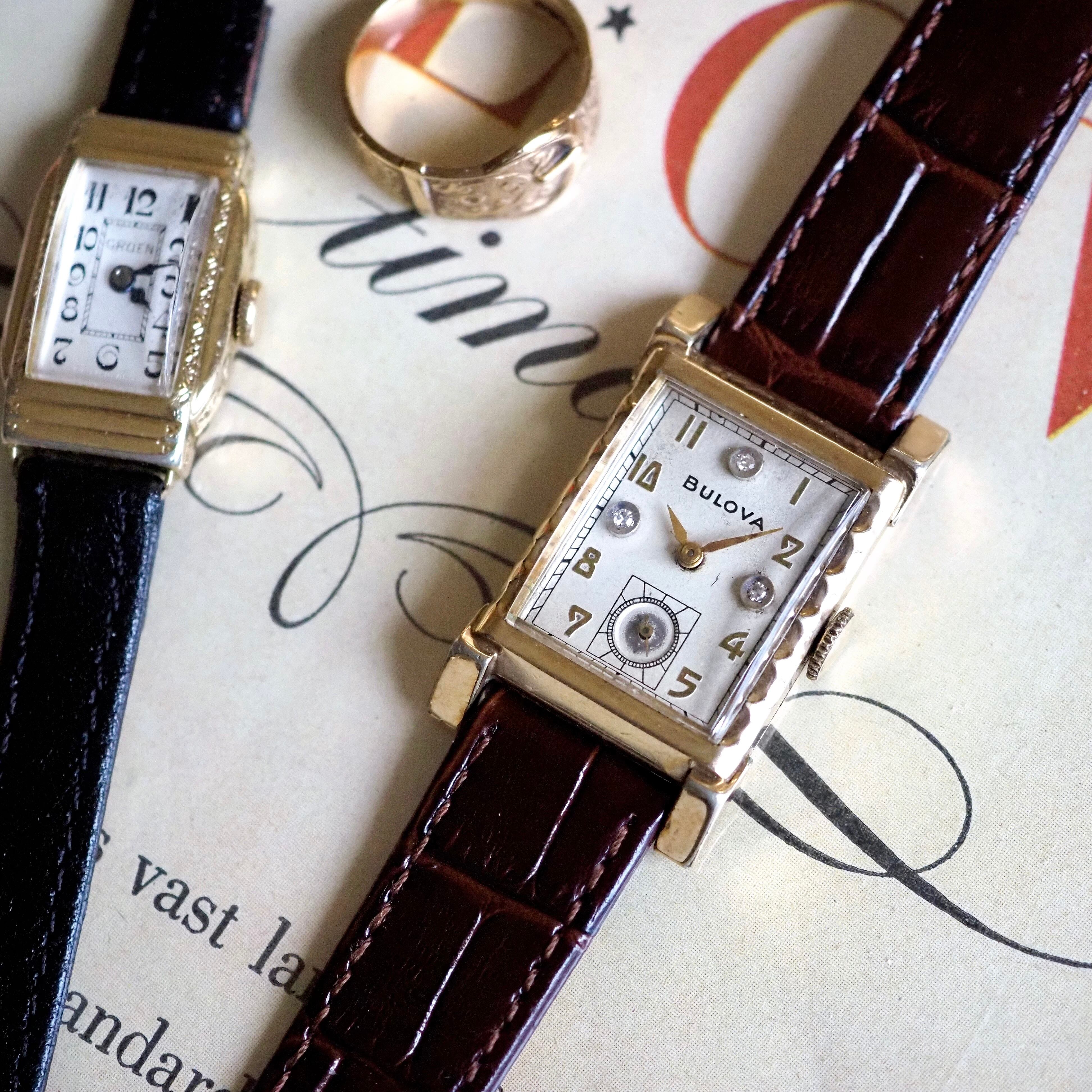 BULOVA ブローバ 角金 ダイヤ付 アンティーク時計 1940年代 | Plumage