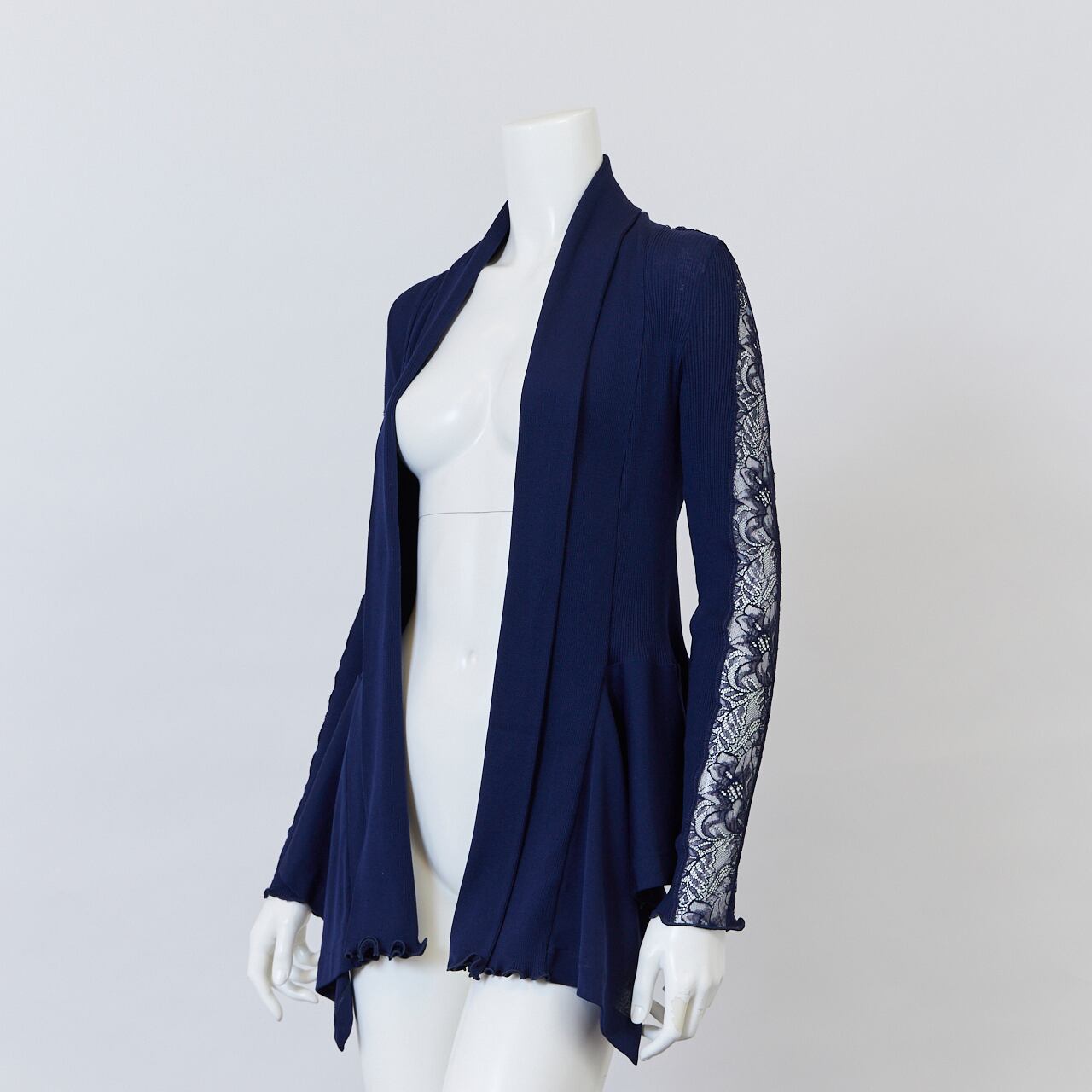 カーディガン/袖レース/春夏/＜ホワイト・ネイビー＞コットンNo.409722  