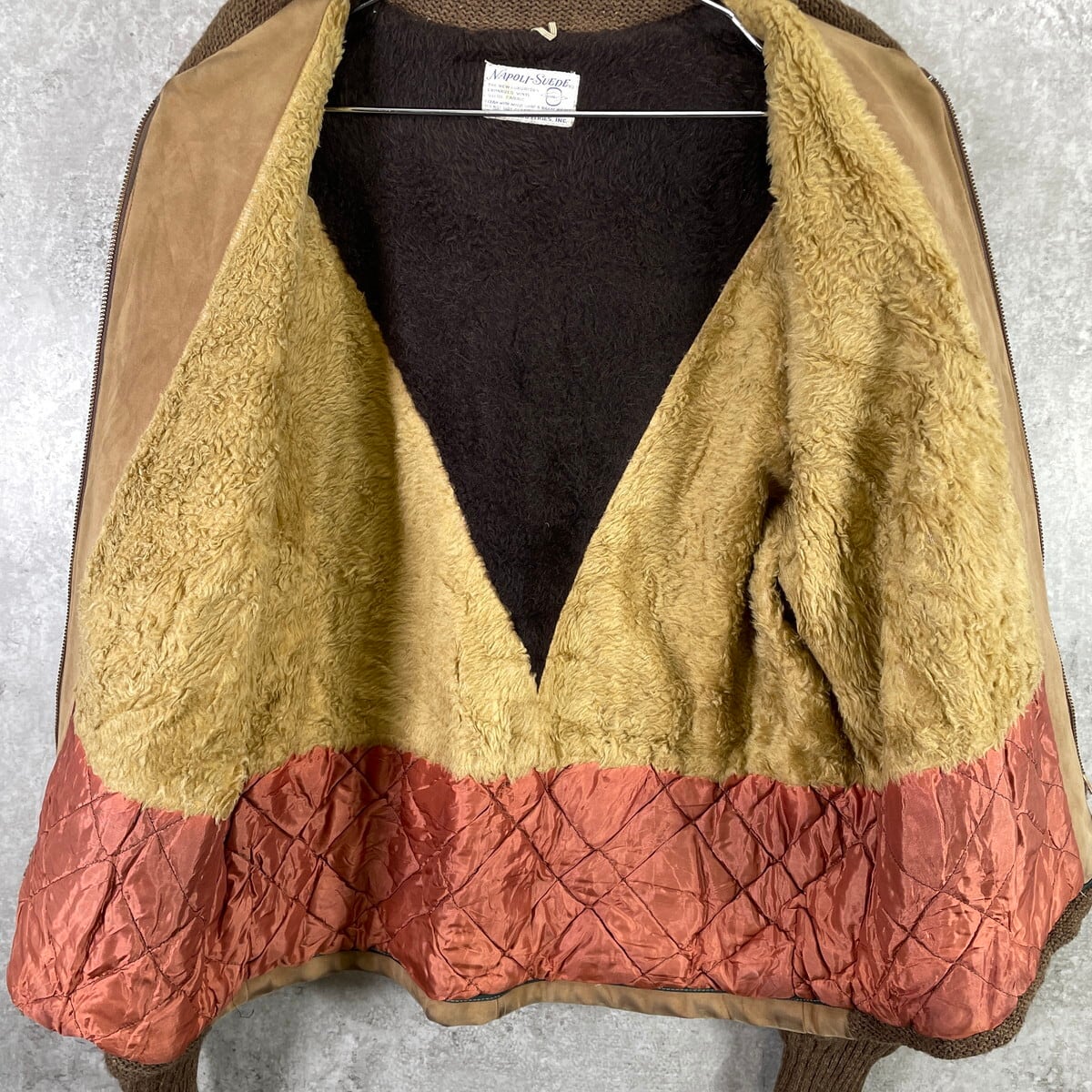 ユーロ古着 レザー ニットジャケット 裏ボア ネイティブ柄 vintage 70年代 NAPOLI SUEDE ユーロ スエードレザー×ニットジャケット メンズ