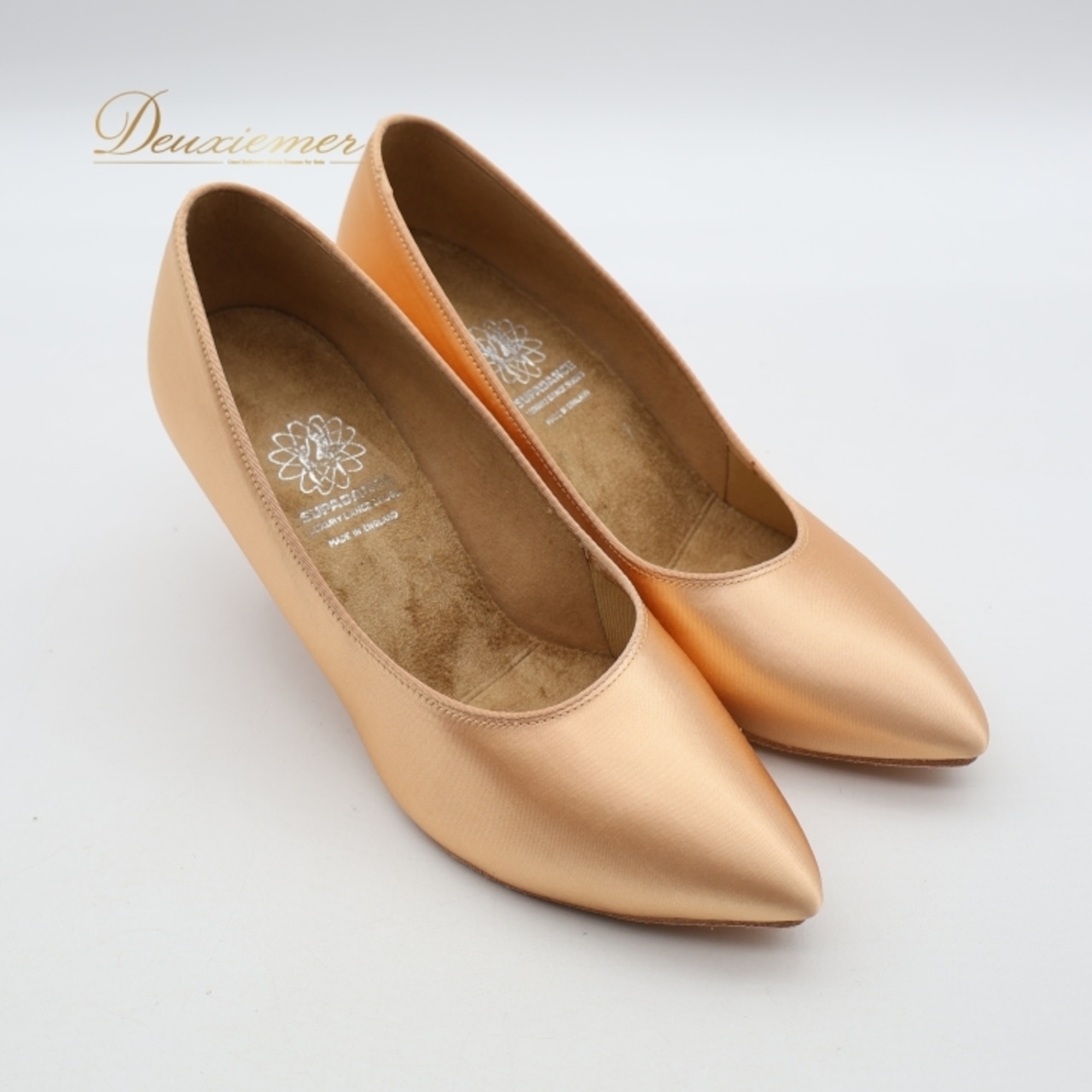 社交ダンス 衣装 スタンダード シューズ 5 1/2サイズ ピンク系 オレンジ系 SUPADANCE 靴 くつ ヒール レディース 無地 シンプル 光沢 上品 イングランド製 ダンス衣装 練習 レッスン イベント ステージ かわいい 明るい 華やか パーティー