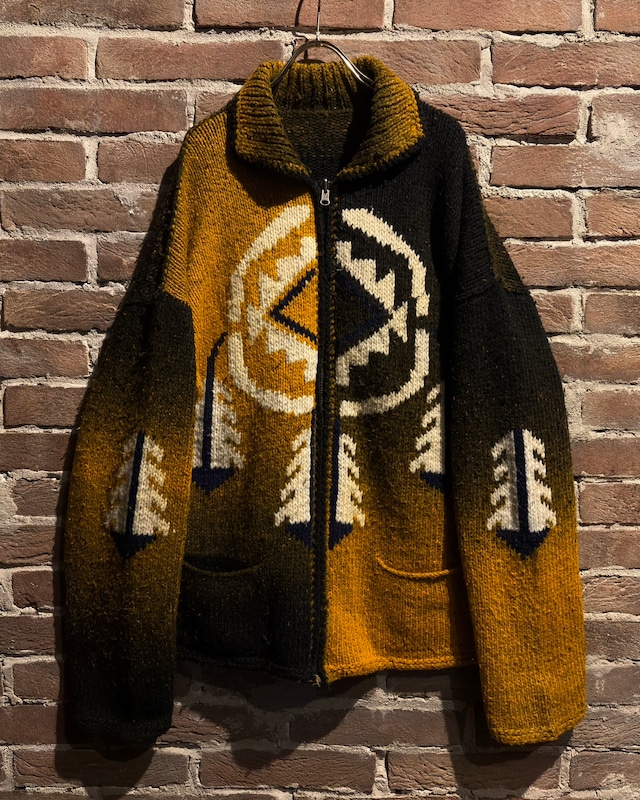 【Caka act3】Ethnic Motif Vintage Zip Up Ecuador Knit
