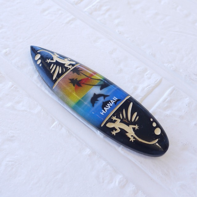 ★ハワイ直輸入★ハワイアンマグネット/スプレーアート ウッド サーフボード/HAWAII/木彫り/カービング＜ゲッコー サンライズ＞WG-70