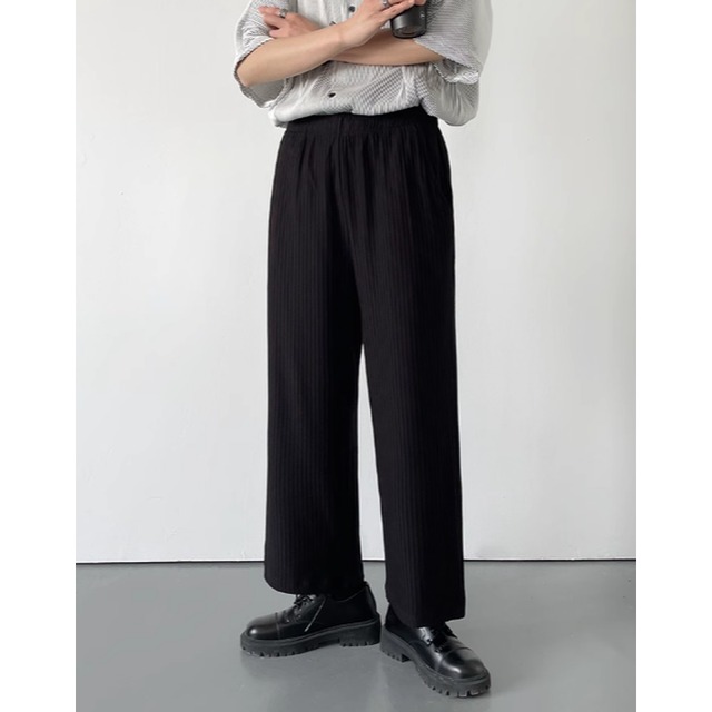 vertical pleated elastic waist wide leg easy pants mr0636
