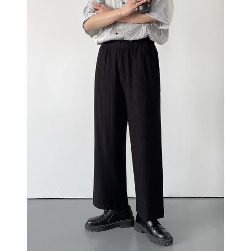 vertical pleated elastic waist wide leg easy pants mr0636