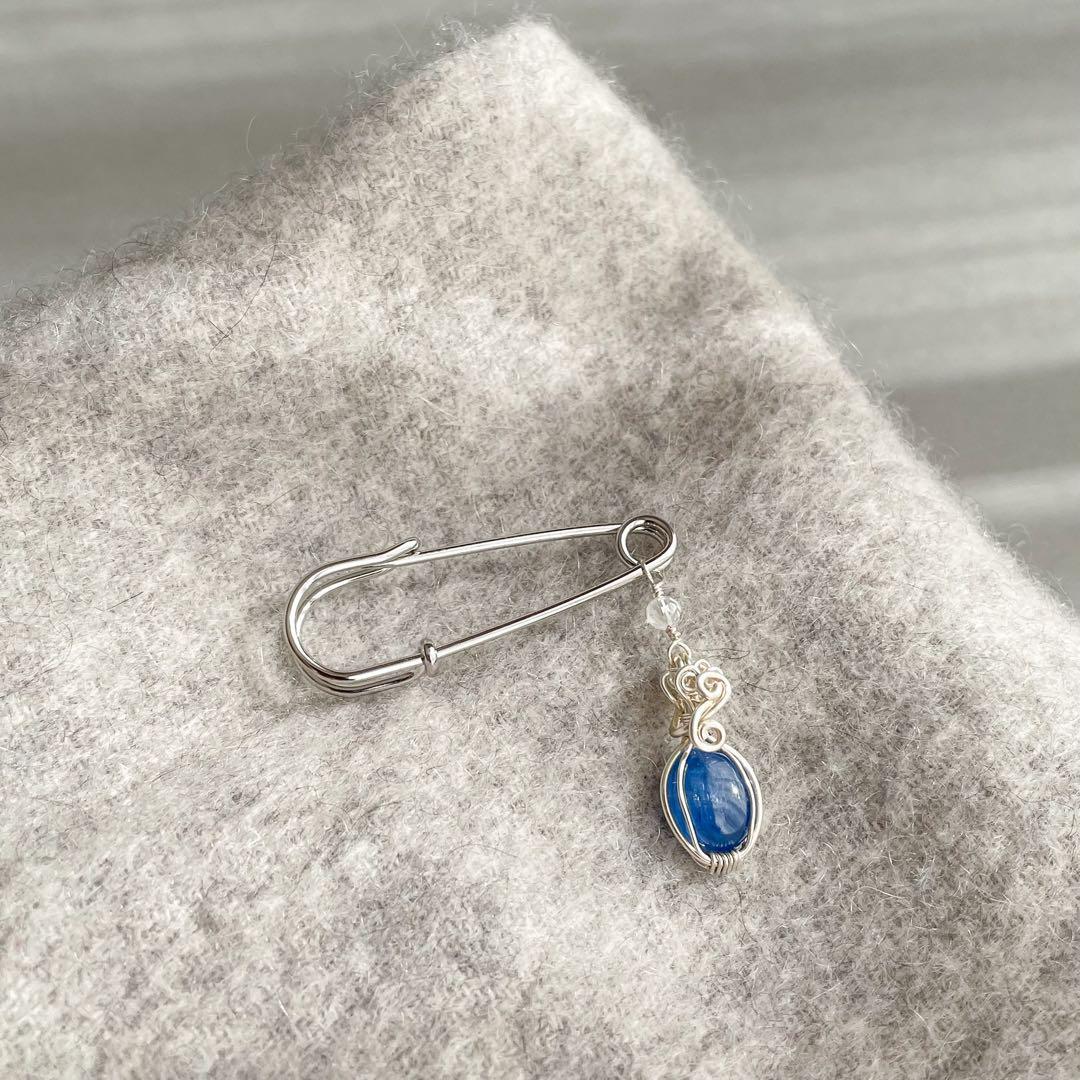 カイヤナイト ピンブローチ ワイヤーラッピング ストールピン ショール