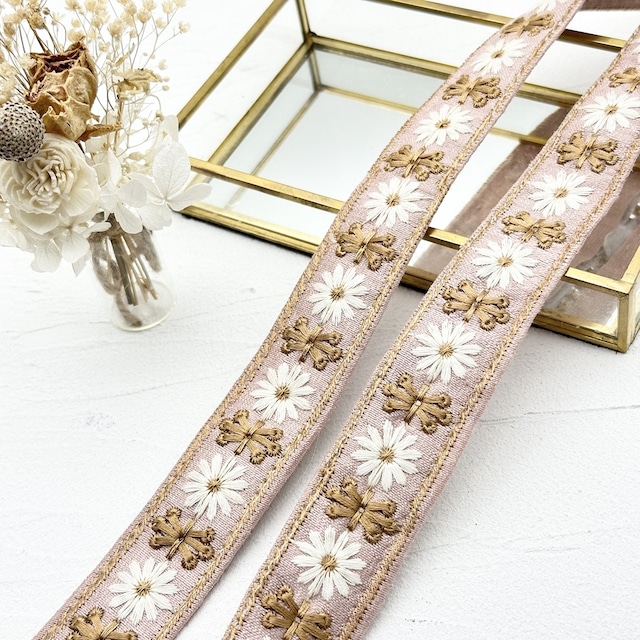 1ロール　デイジークロス　NEWタイプ　[くすみピンク]インド刺繍リボン　2588-1R