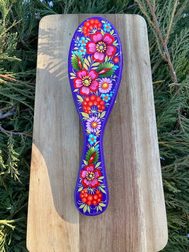 ペトリキウカ塗り　ヘアブラシ　くし　ティモシェンコ作